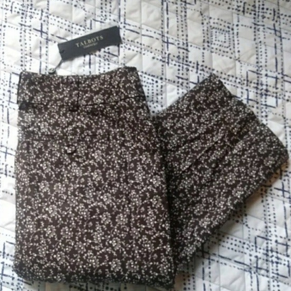 Brown & White Floral Capri Pants